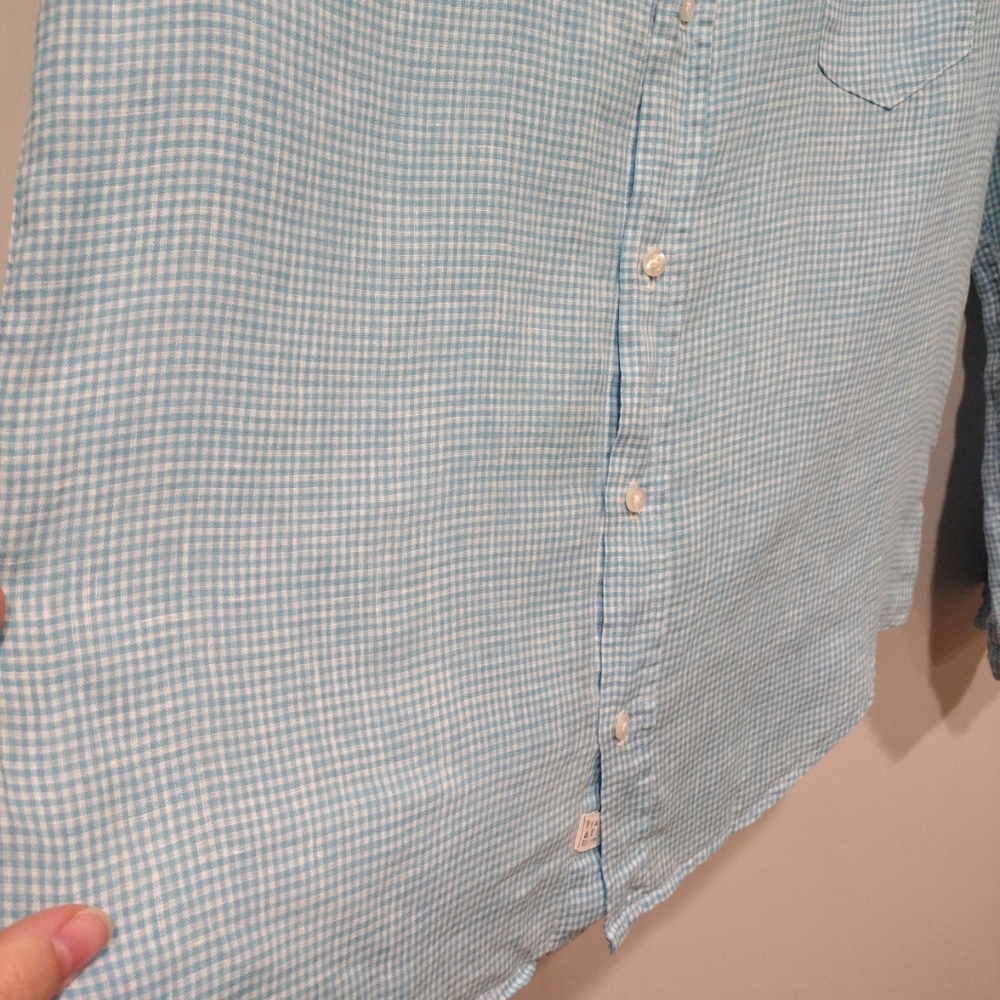 Frank & Eileen Women's Linen Blue Gingham Check Button Down Shirt Sz M-Beach - Picture 5 of 8